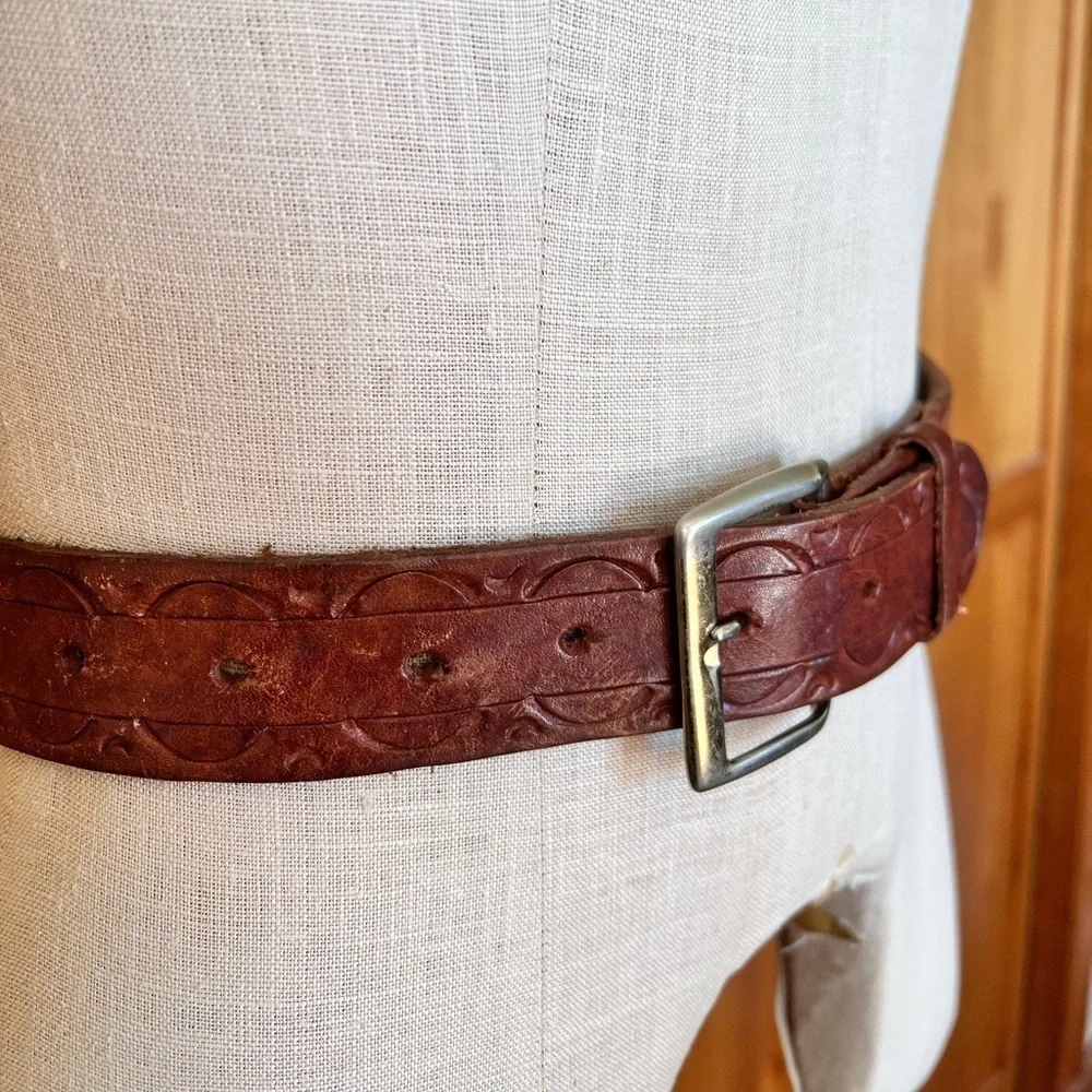 Vintage Leather Western Style Belt Made In Mexico Rodeo Streetwear Casual Cowboy